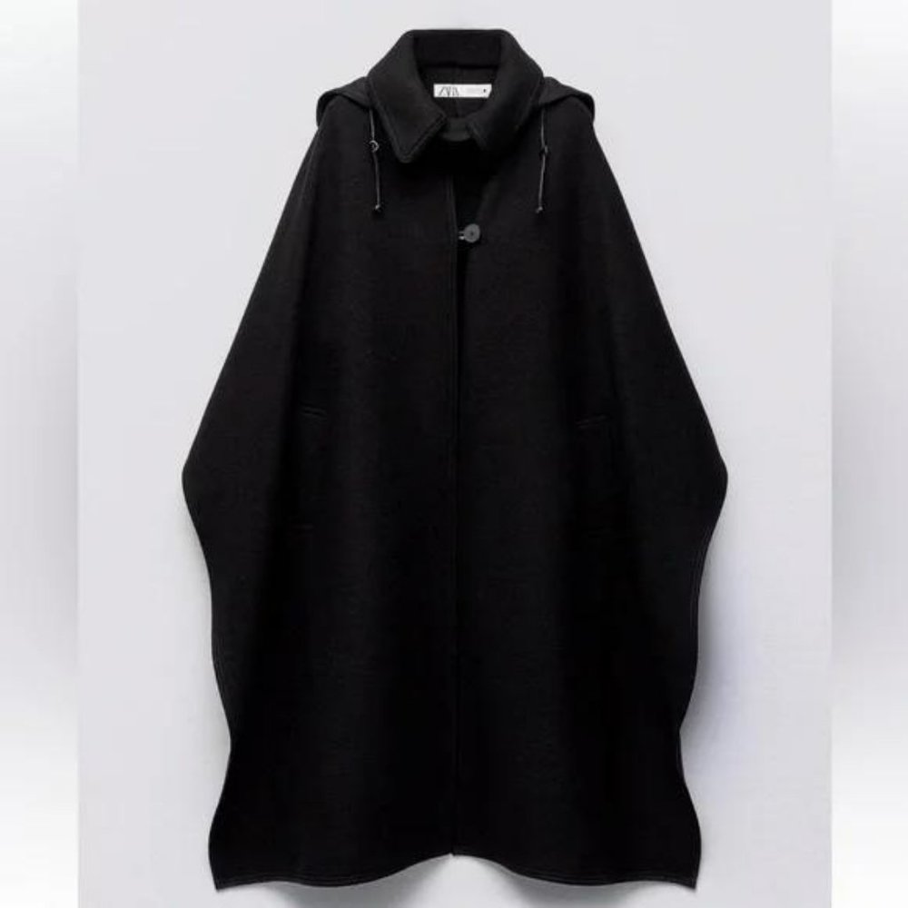 ZARA HOODED WOOL CAPE ZW LIMITED EDITION